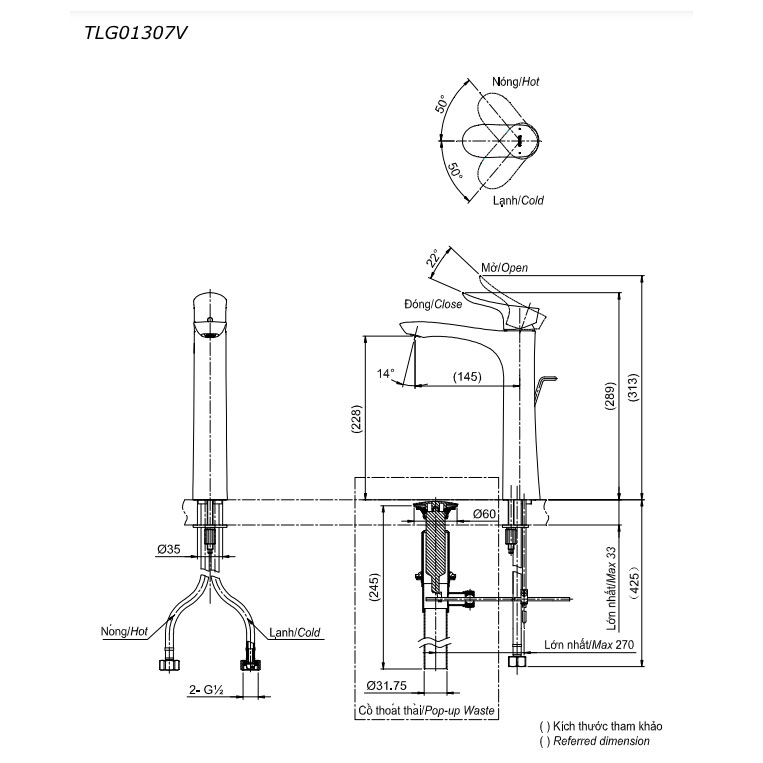 Vòi lavabo nóng lạnh GO TOTO TLG01307V