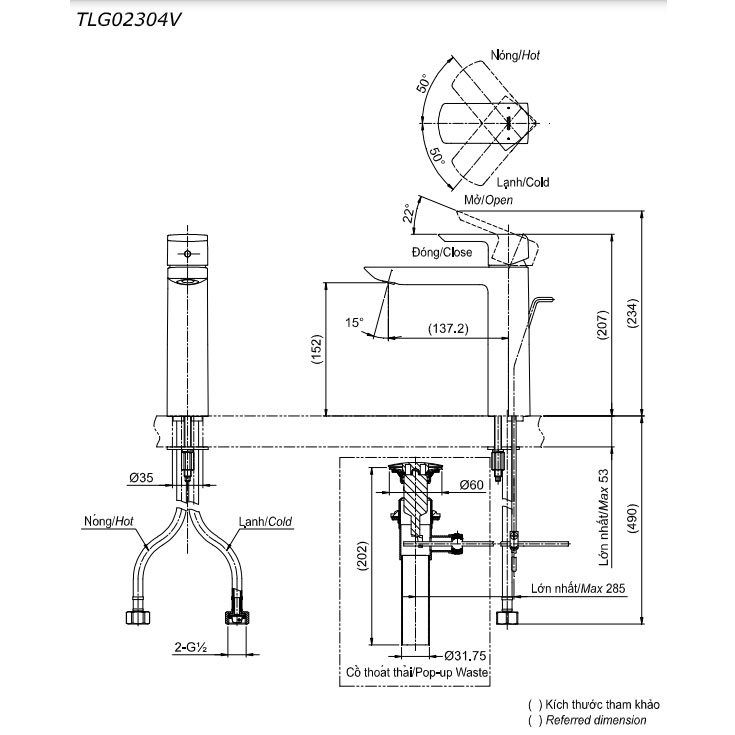 Vòi lavabo nóng lạnh GR TOTO TLG02304V