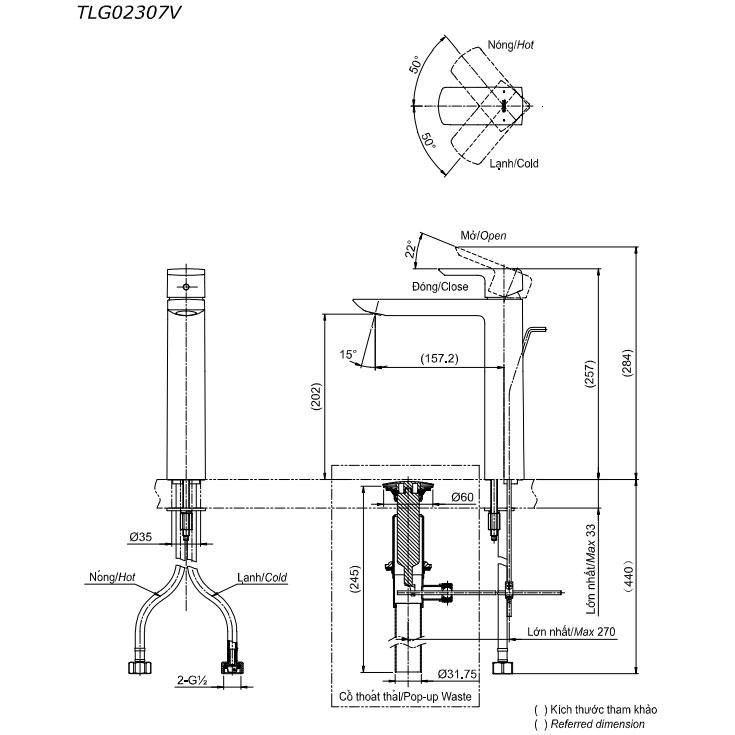 Vòi lavabo nóng lạnh GR TOTO TLG02307V