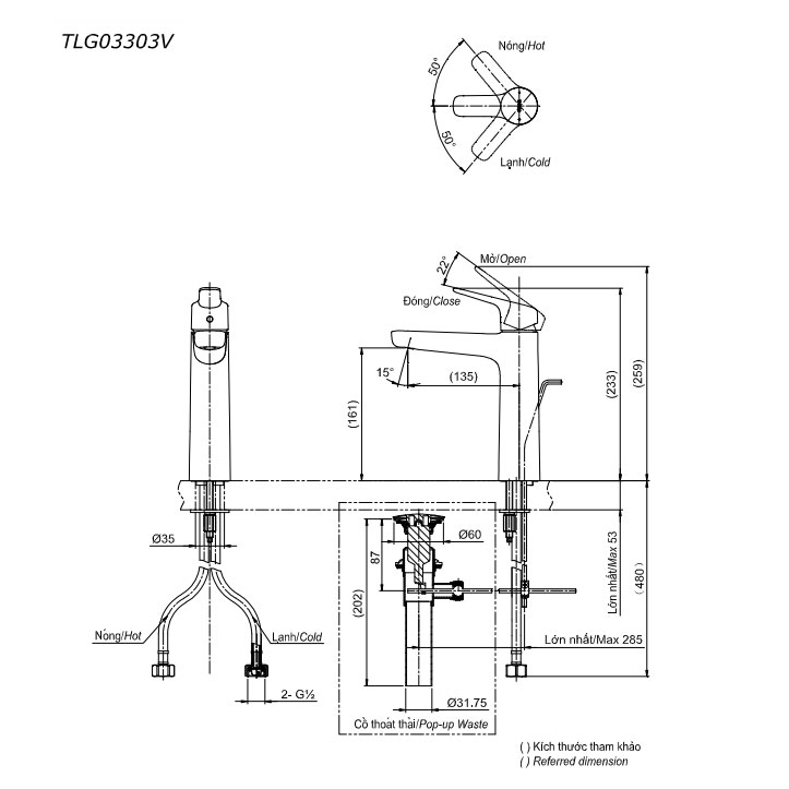 Vòi lavabo nóng lạnh GS TOTO TLG03303V