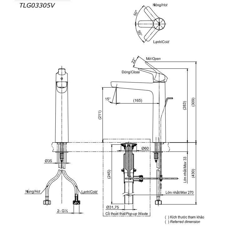 Vòi lavabo nóng lạnh GS TOTO TLG03305V