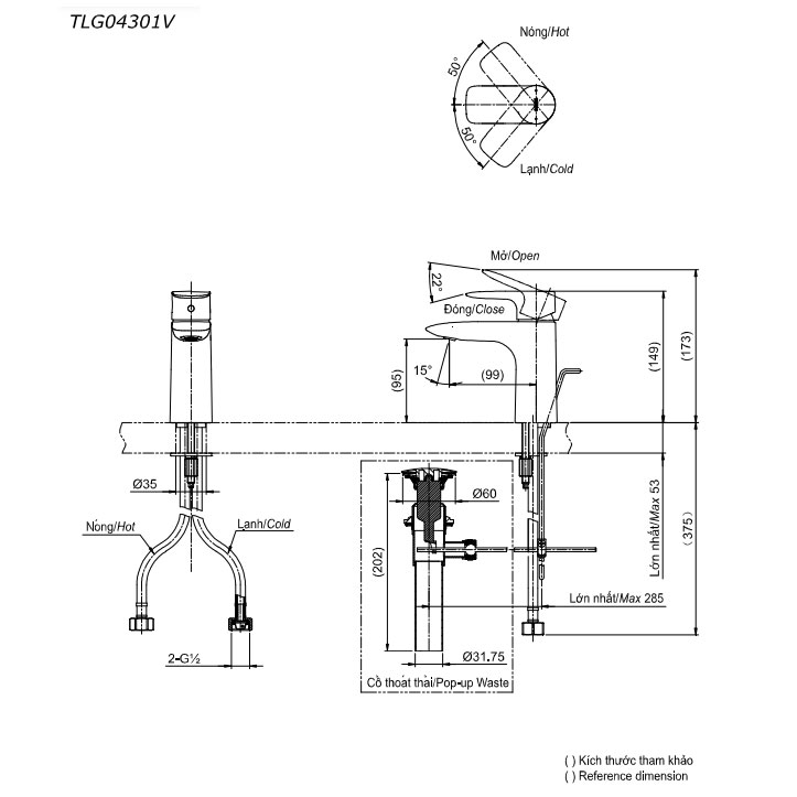 Vòi lavabo nóng lạnh GA TOTO TLG04301V