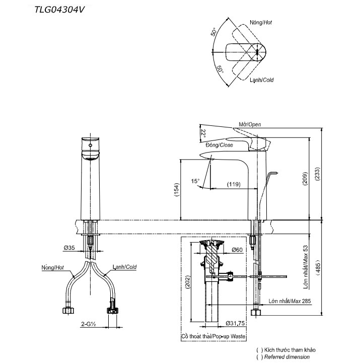 Vòi lavabo nóng lạnh GA TOTO TLG04304V