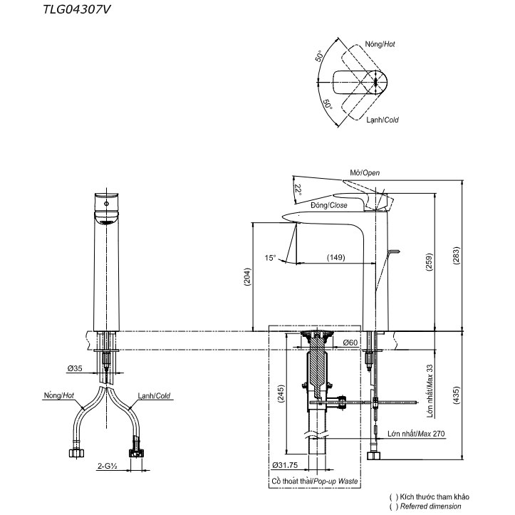 Vòi lavabo nóng lạnh GA TOTO TLG04307V