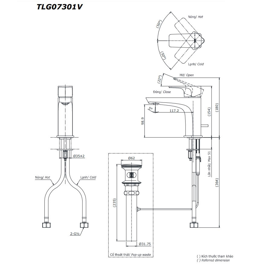 Vòi lavabo nóng lạnh GE TOTO TLG07301V