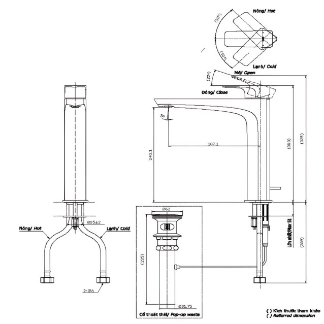 Vòi lavabo nóng lạnh GE TOTO TLG07305V