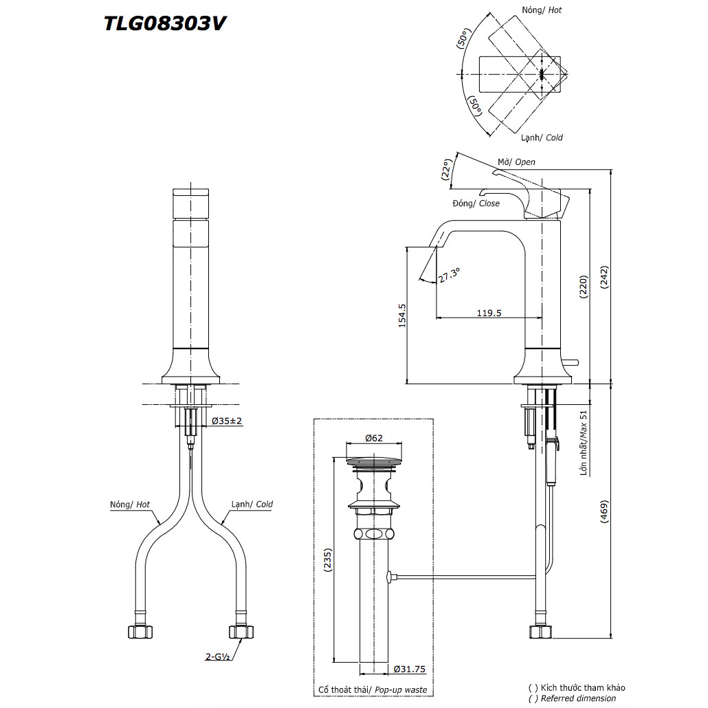 Vòi lavabo nóng lạnh GC TOTO TLG08303V