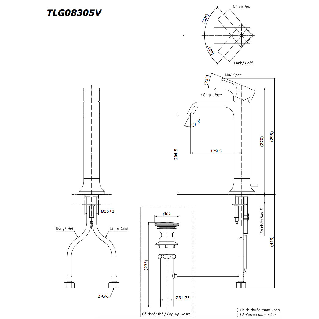 Vòi lavabo nóng lạnh GC TOTO TLG08305V