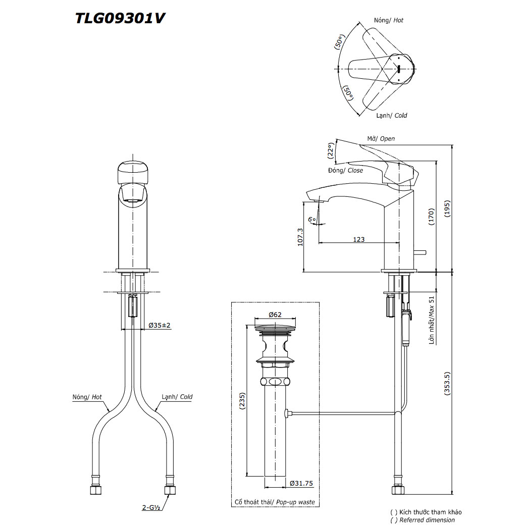 Vòi lavabo nóng lạnh GM TOTO TLG09301V