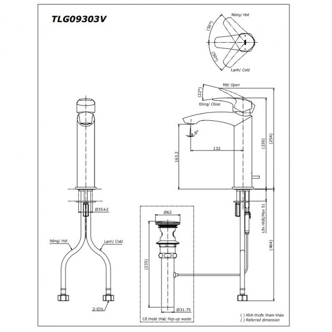 Vòi lavabo nóng lạnh GM TOTO TLG09303V