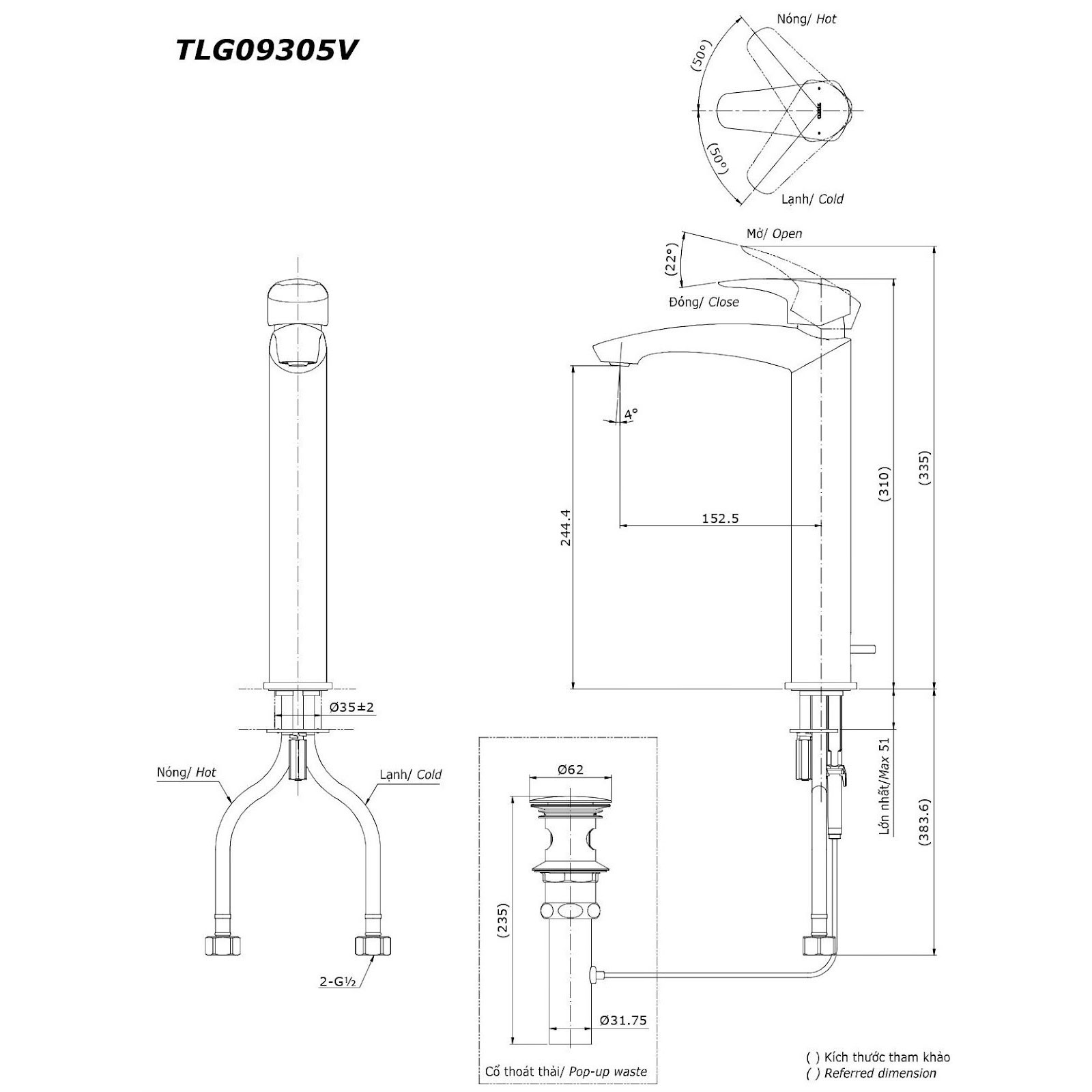 Vòi lavabo nóng lạnh GM TOTO TLG09305V