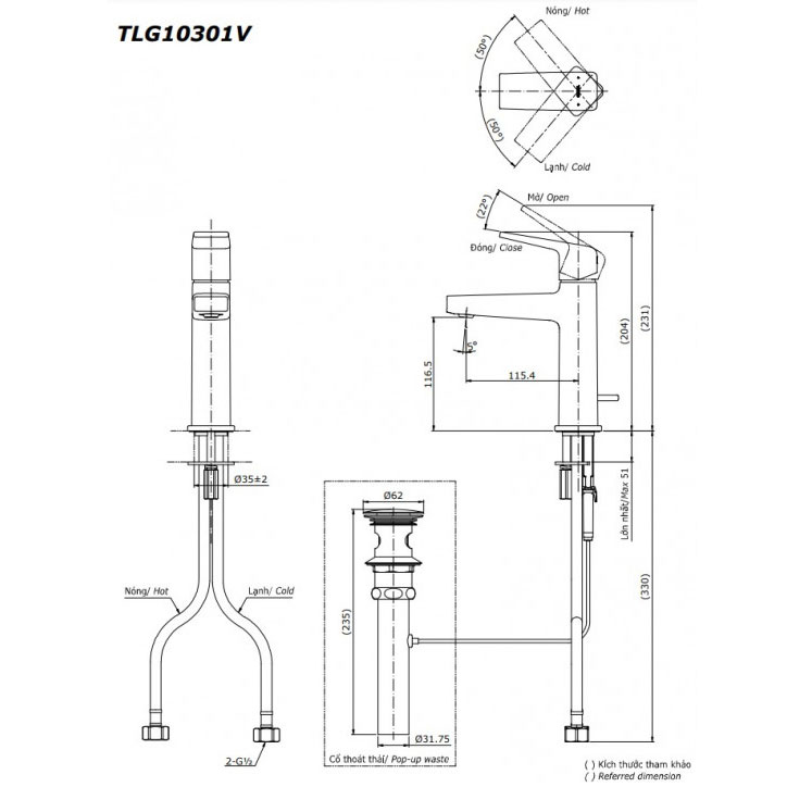 Vòi lavabo nóng lạnh GB TOTO TLG10301V