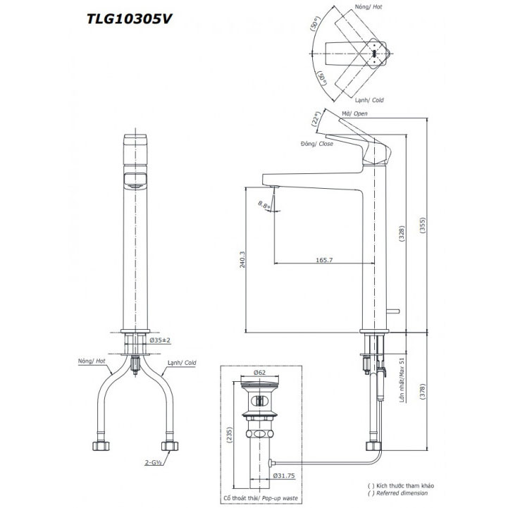 Vòi lavabo nóng lạnh GB TOTO TLG10305V
