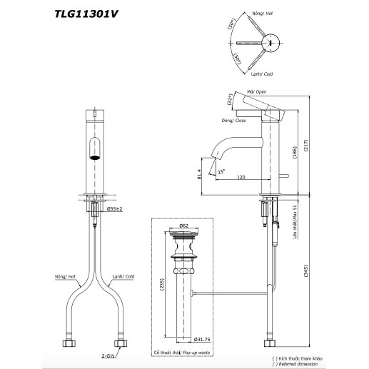 Vòi lavabo nóng lạnh GF TOTO TLG11301V