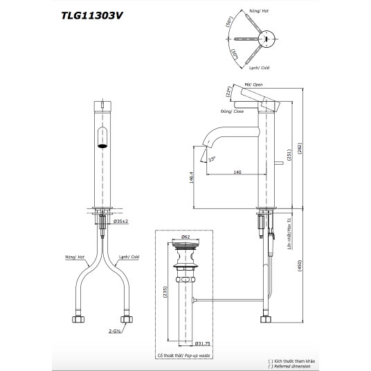Vòi lavabo nóng lạnh GF TOTO TLG11303V