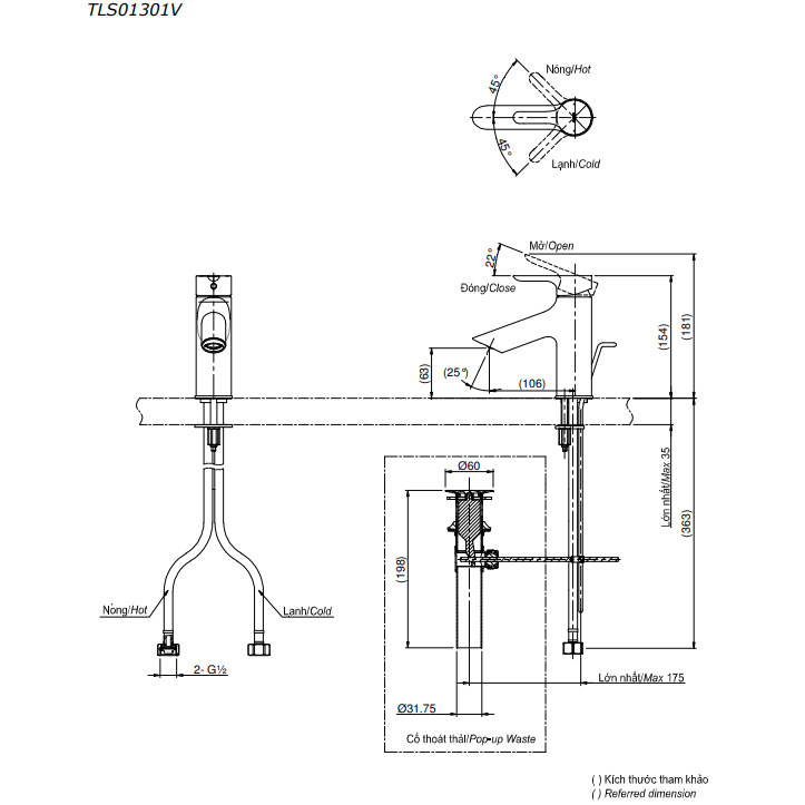 Vòi lavabo nóng lạnh LB TOTO TLS01301V