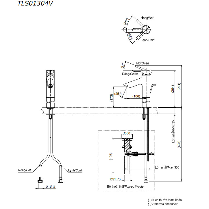 Vòi lavabo nóng lạnh LB TOTO TLS01304V