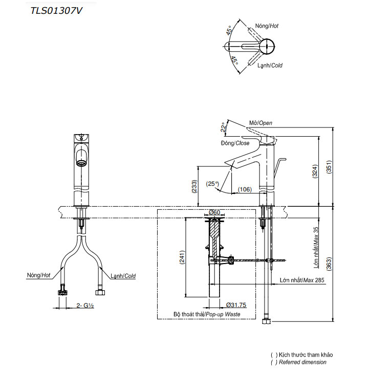 Vòi lavabo nóng lạnh LB TOTO TLS01307V