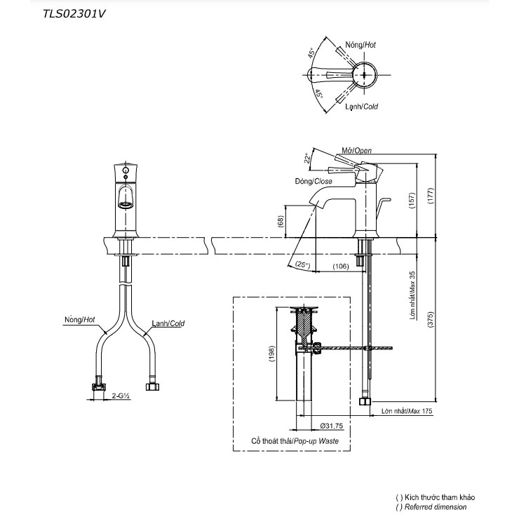 Vòi lavabo nóng lạnh LN TOTO TLS02301V