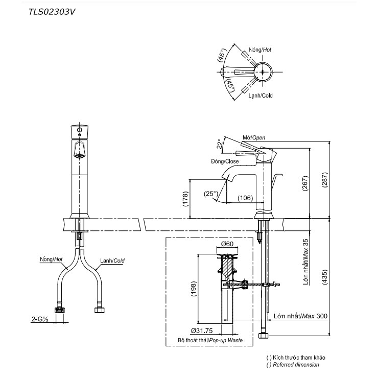 Vòi lavabo nóng lạnh LN TOTO TLS02303V