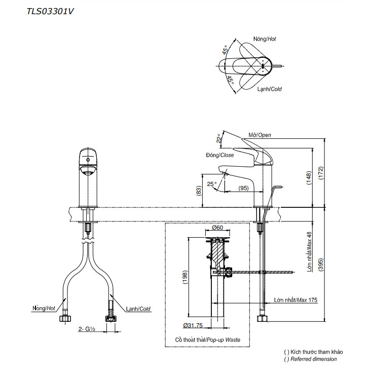 Vòi lavabo nóng lạnh LC TOTO TLS03301V