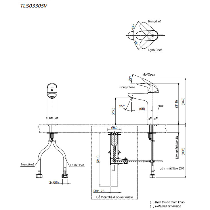Vòi lavabo nóng lạnh LC TOTO TLS03305V