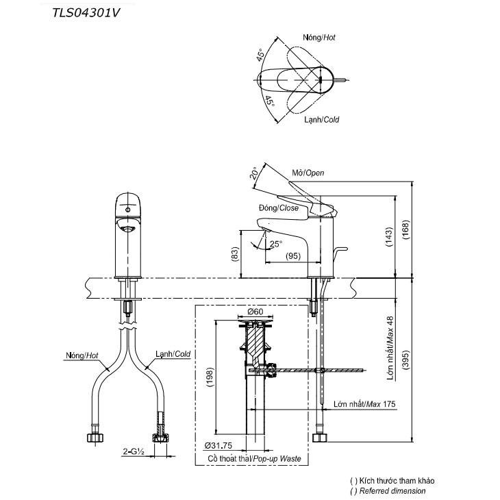 Vòi lavabo nóng lạnh LF TOTO TLS04301V