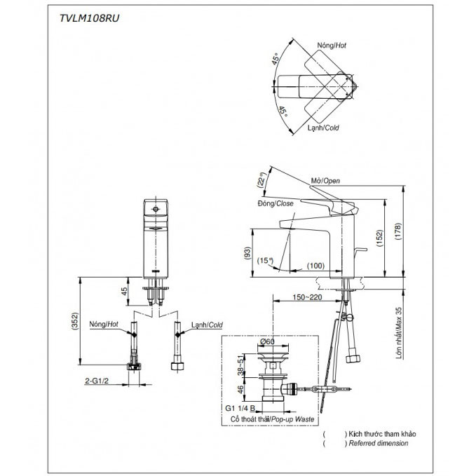 Vòi lavabo nóng lạnh RUFICE TOTO TVLM108RU