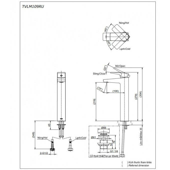 Vòi lavabo nóng lạnh RUFICE TOTO TVLM109RU