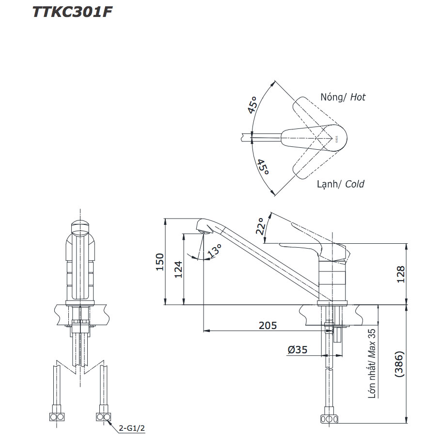 Vòi bếp nóng lạnh TOTO TTKC301FV